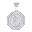 925 Sterling Silver Unisex Octagon Praying Hands Symbol Religious Pendant
