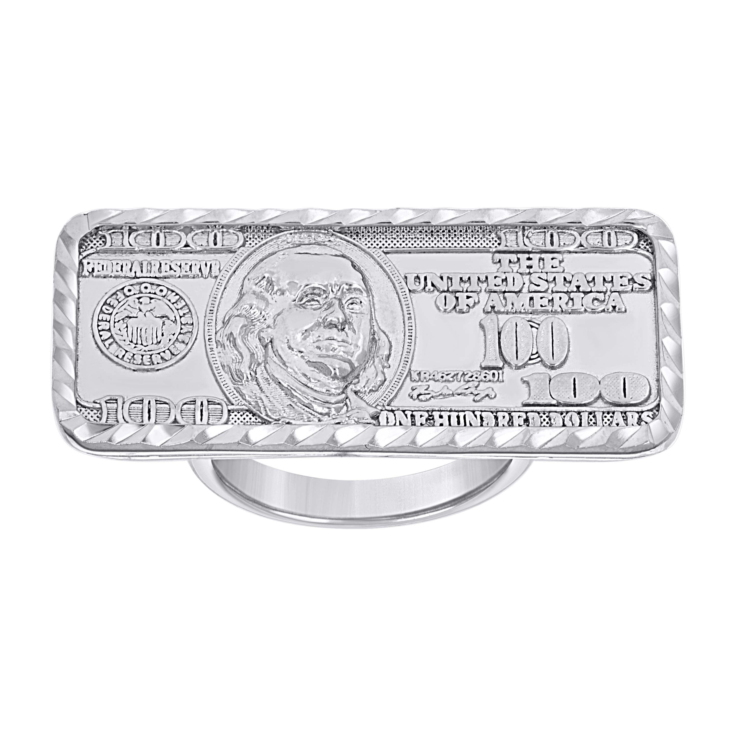 925 Sterling Silver Mens 100 Dollar Bill Currency Fashion Ring S9 - SLV-142096