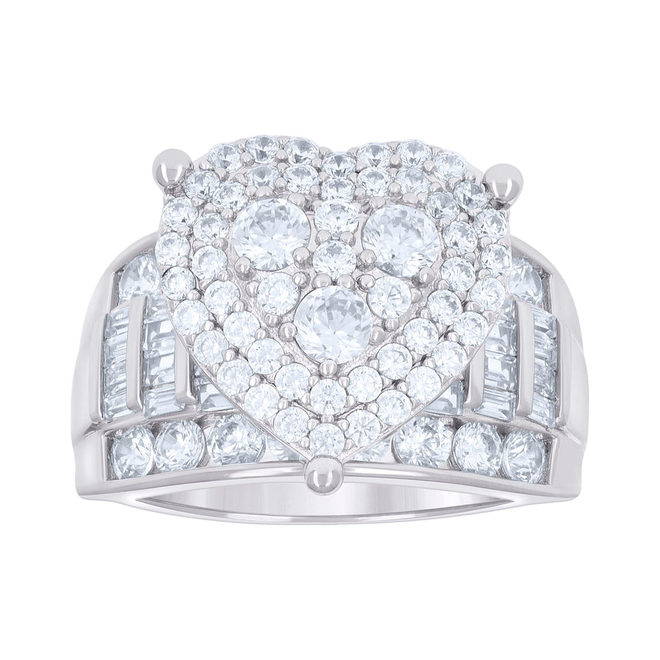 925 Sterling Silver Womens Baguette Round Cubic-Zirconia Heart Ring Size 7 - SLV-135271