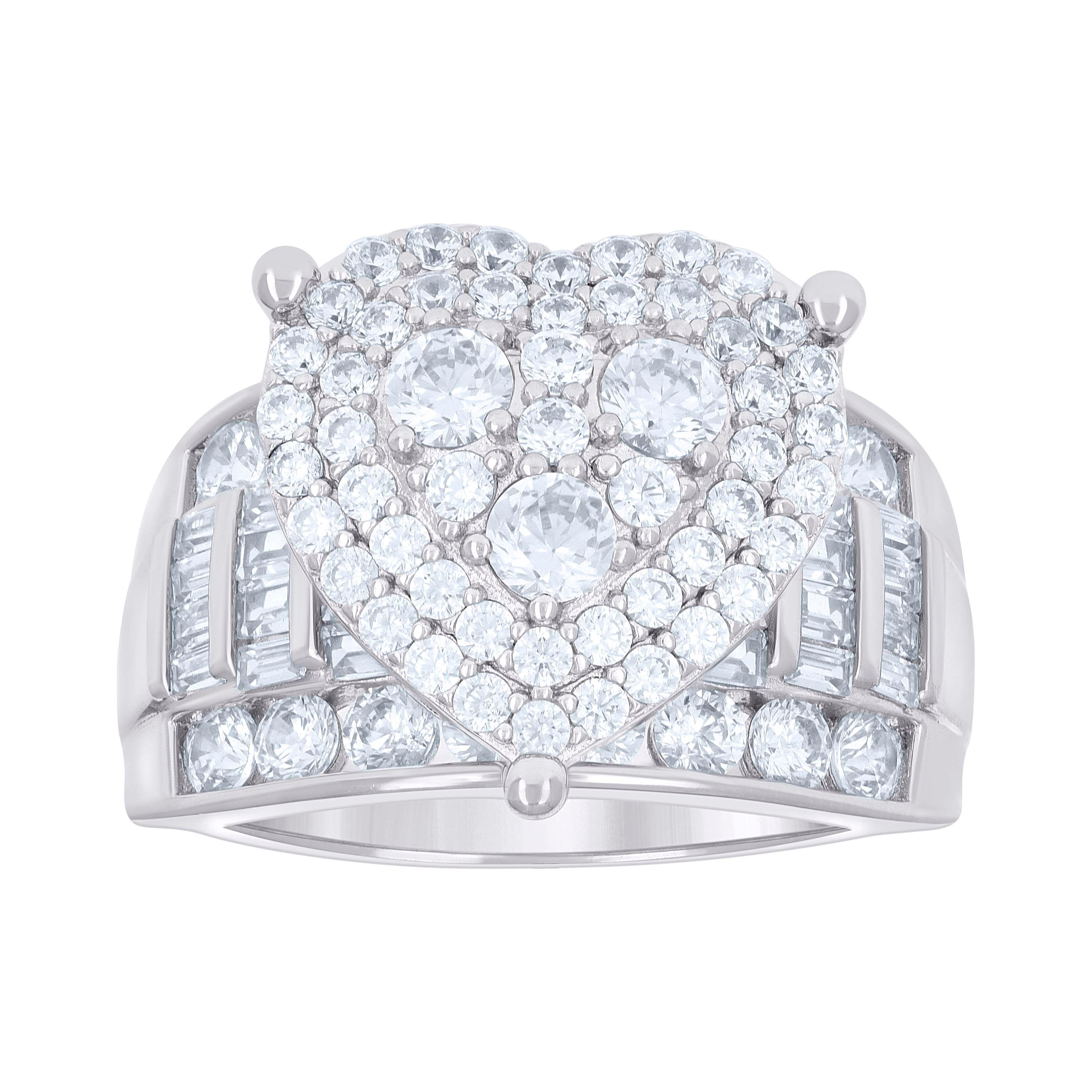 925 Sterling Silver Womens Baguette Round Cubic-Zirconia Heart Ring Size 8 - SLV-135272