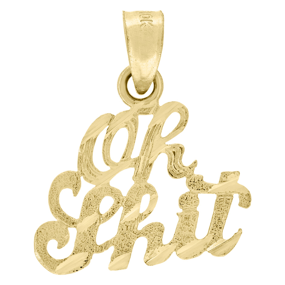 10kt Yellow Gold Textured Unisex Oh Shit Letters & Words Charm Pendant