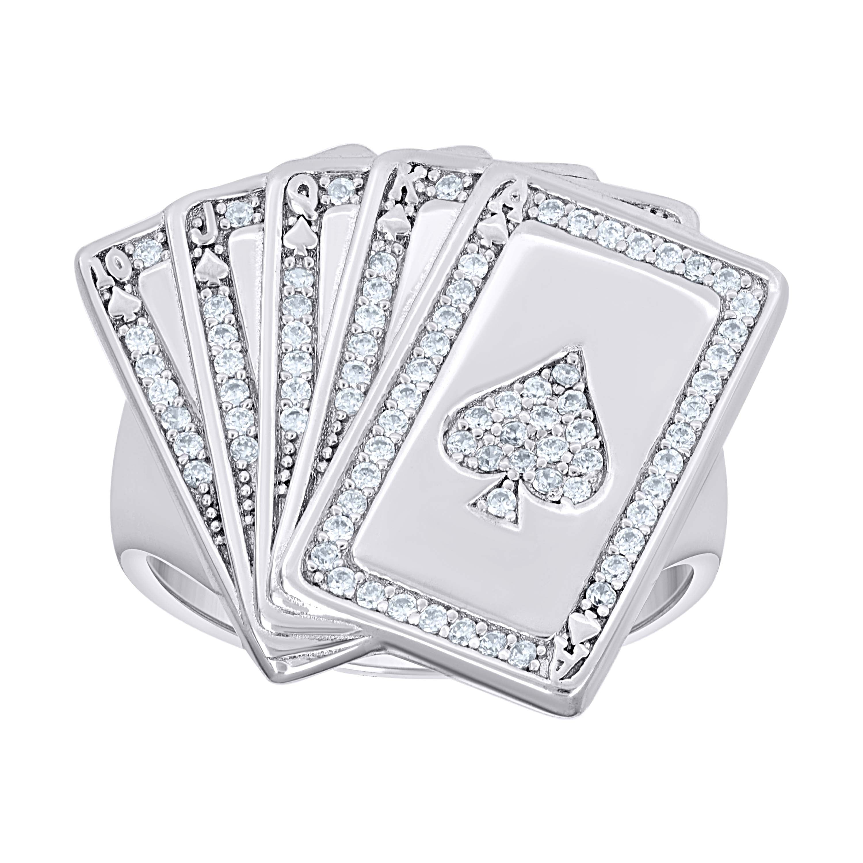 925 Sterling Silver Mens Cubic-Zirconia Poker Cards Gambling Ring Size 8
