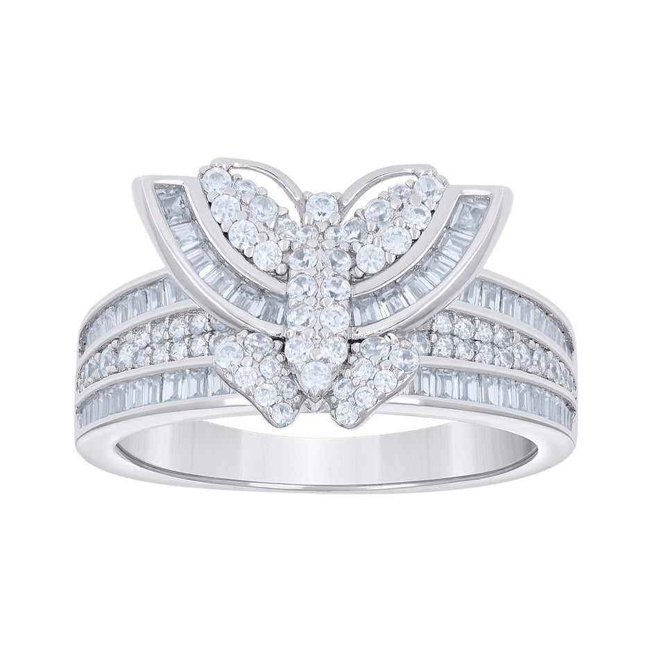 925 Sterling Silver Womens Baguette Round Cubic-Zirconia Butterfly Ring Size 8 - SLV-135252