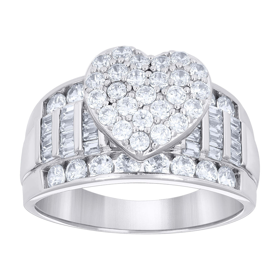 925 Sterling Silver Womens Baguette Round Cubic-Zirconia Love Heart Ring Size 6