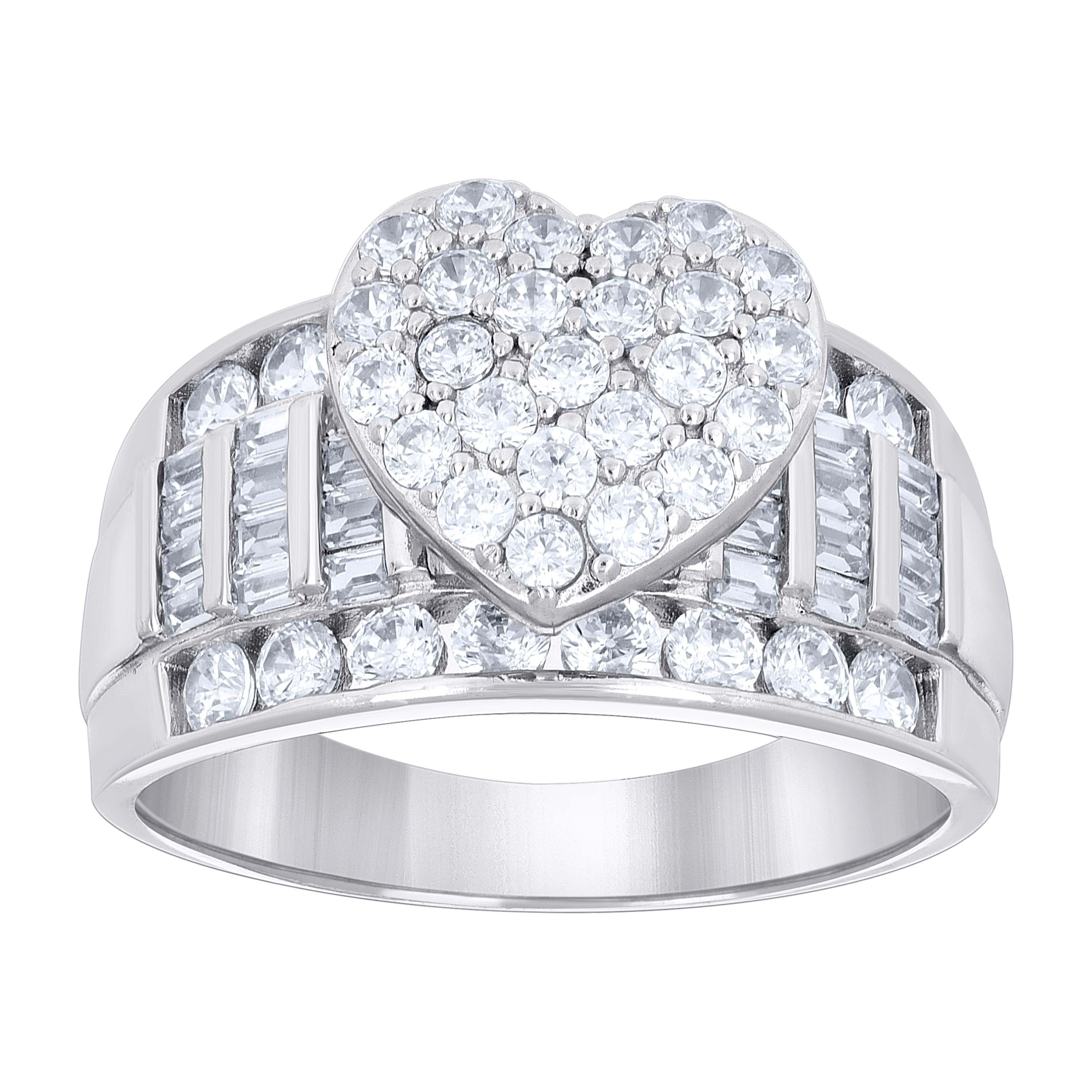 925 Sterling Silver Womens Baguette Round Cubic-Zirconia Love Heart Ring Size 10 - SLV-142148