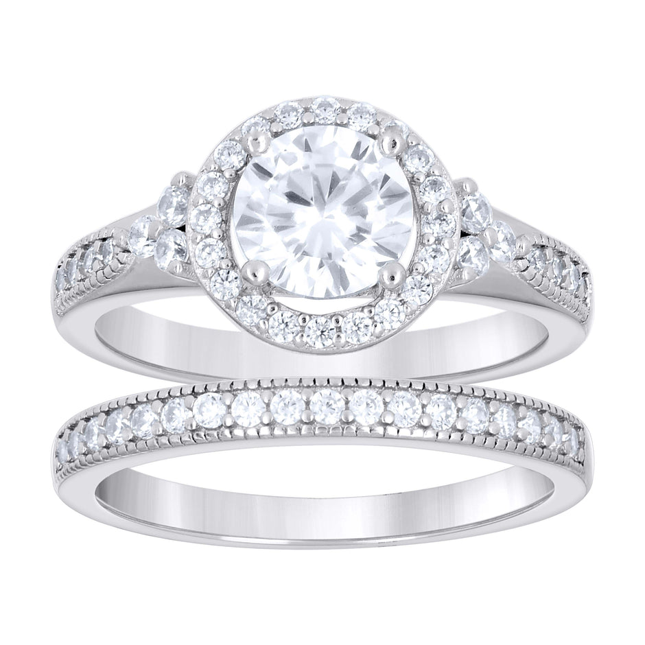 925 Sterling Silver Womens Cubic-Zirconia Halo Duo Ring Set Size 7 - SLV-142157