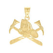10kt Yellow Gold Diamond-Cut Unisex Fire Department Badge Charm Pendant