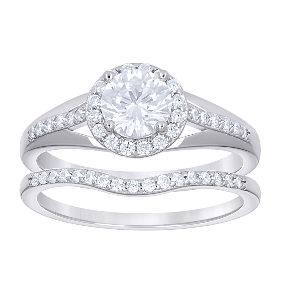 925 Sterling Silver Womens Cubic-Zirconia Halo Duo Ring Set Size 10 - SLV-142166