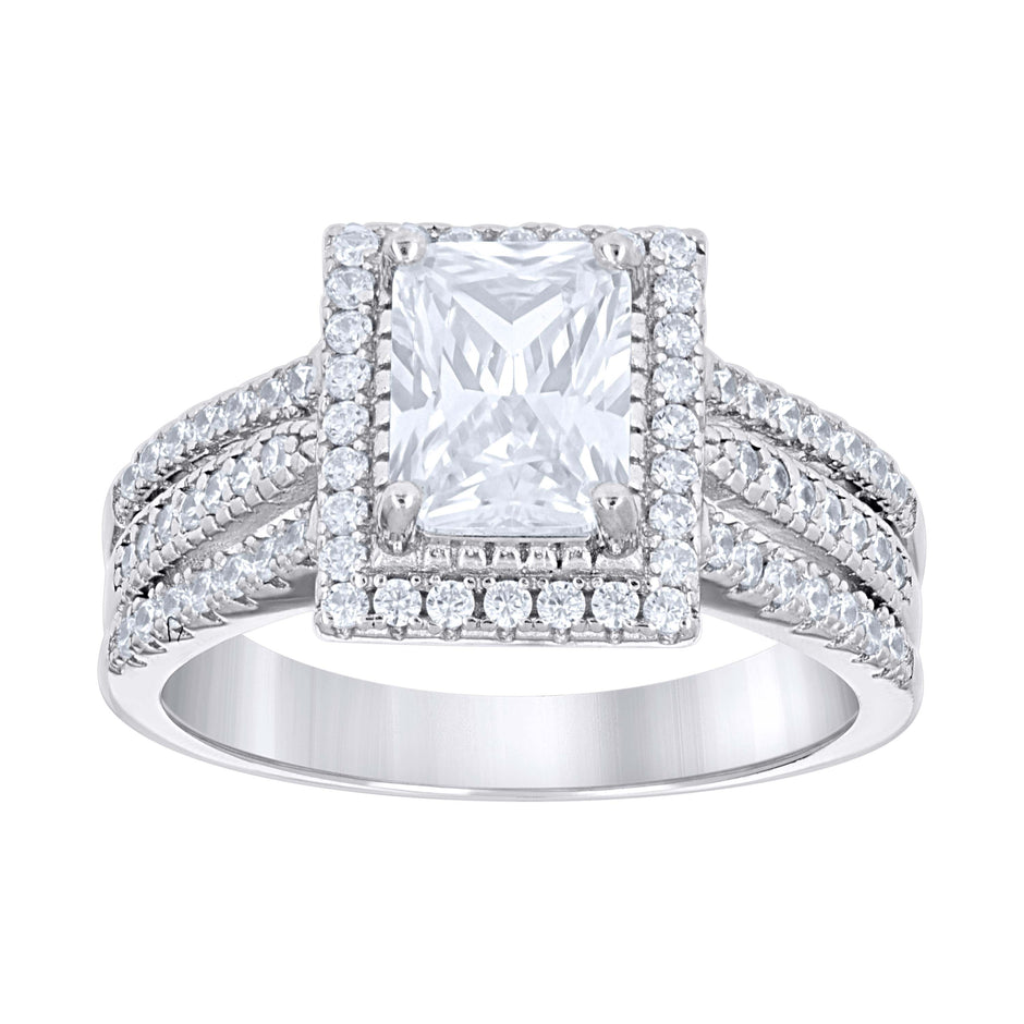 925 Sterling Silver Womens Emerald Round Cubic-Zirconia Rectangle Head Engagement Ring Size 10 - SLV-142172