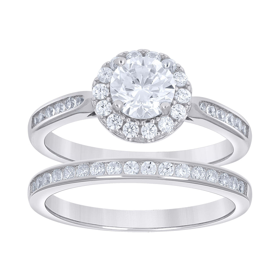 925 Sterling Silver Womens Cubic-Zirconia Halo Duo Ring Set Size 9 - SLV-142177