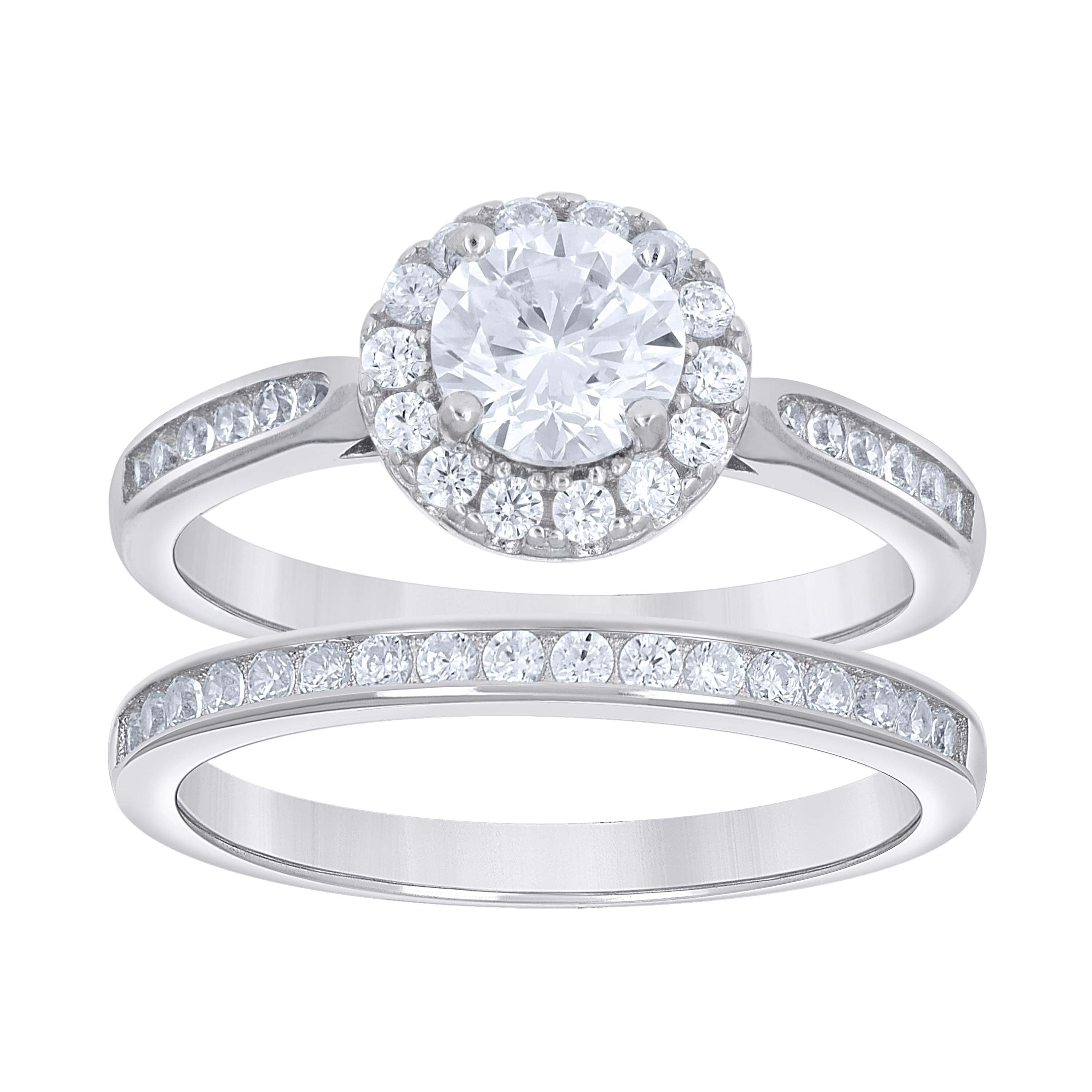 925 Sterling Silver Womens Cubic-Zirconia Halo Duo Ring Set Size 10 - SLV-142178