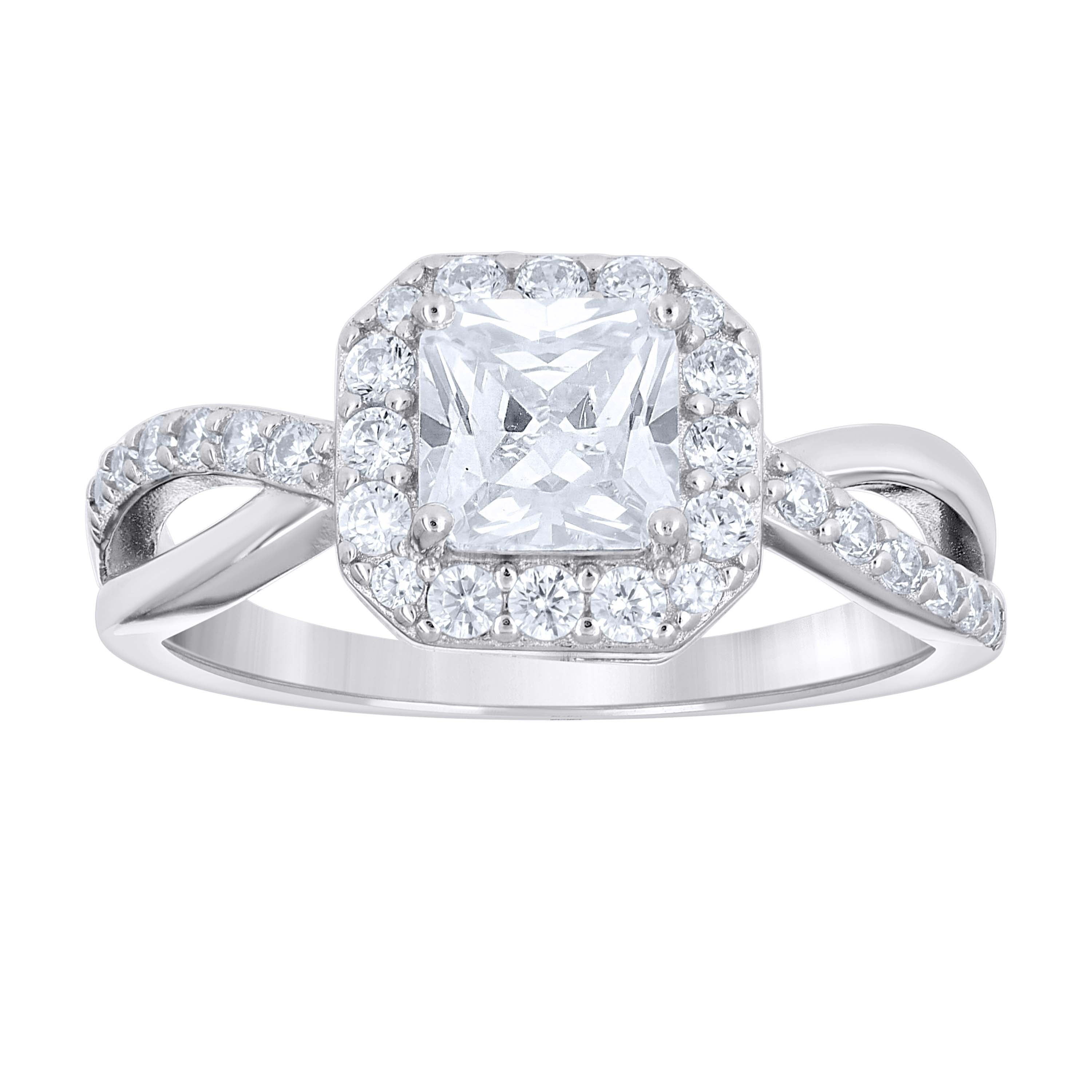 925 Sterling Silver Womens Princess-Cut Round Cubic-Zirconia Octagon Head Engagement Ring Size 9 - SLV-142183