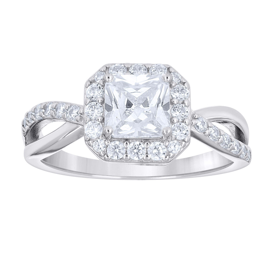 925 Sterling Silver Womens Princess-Cut Round Cubic-Zirconia Octagon Head Engagement Ring Size 10 - SLV-142184