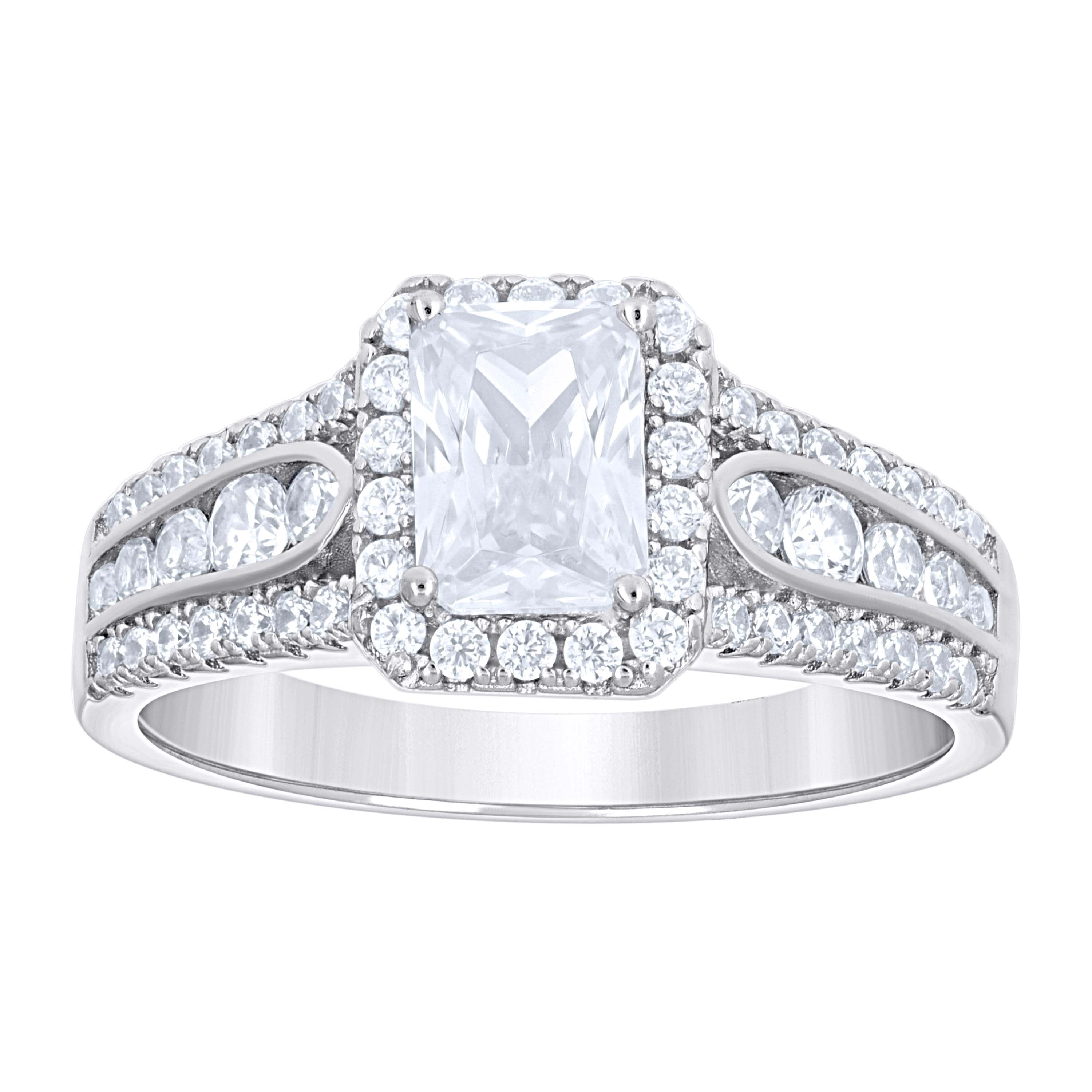 925 Sterling Silver Womens Emerald Round Cubic-Zirconia Rectangle Head Engagement Ring Size 10 - SLV-142191