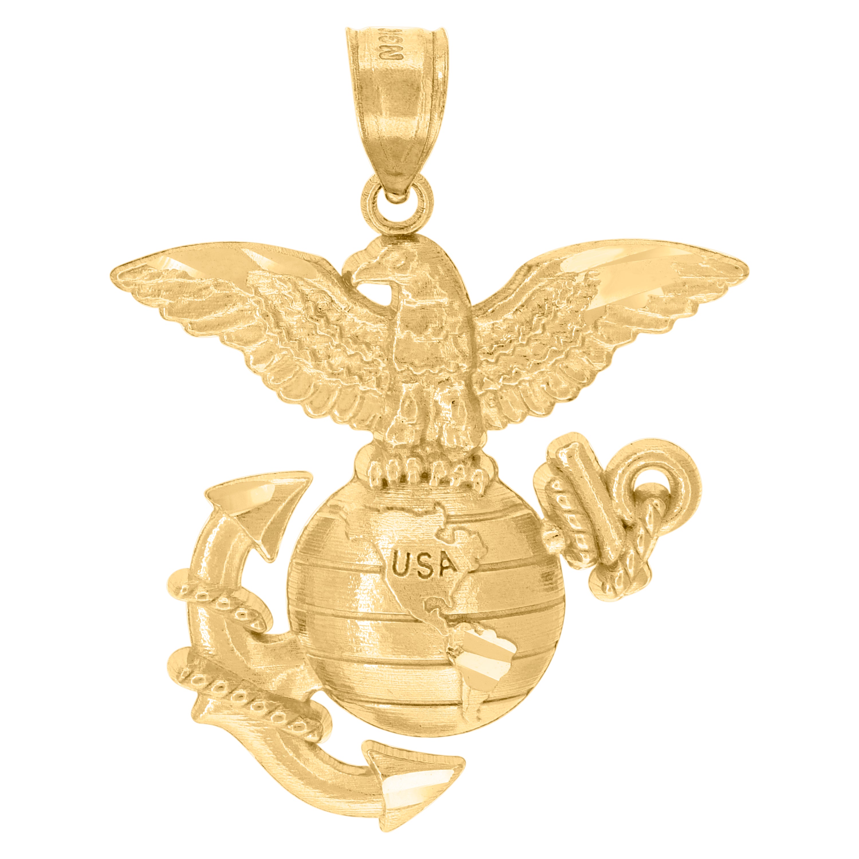 10kt Yellow Gold Unisex Us Marine Corps Eagle Globe Anchor Badge Charm Pendant