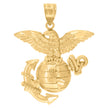 10kt Yellow Gold Unisex Us Marine Corps Eagle Globe Anchor Badge Charm Pendant