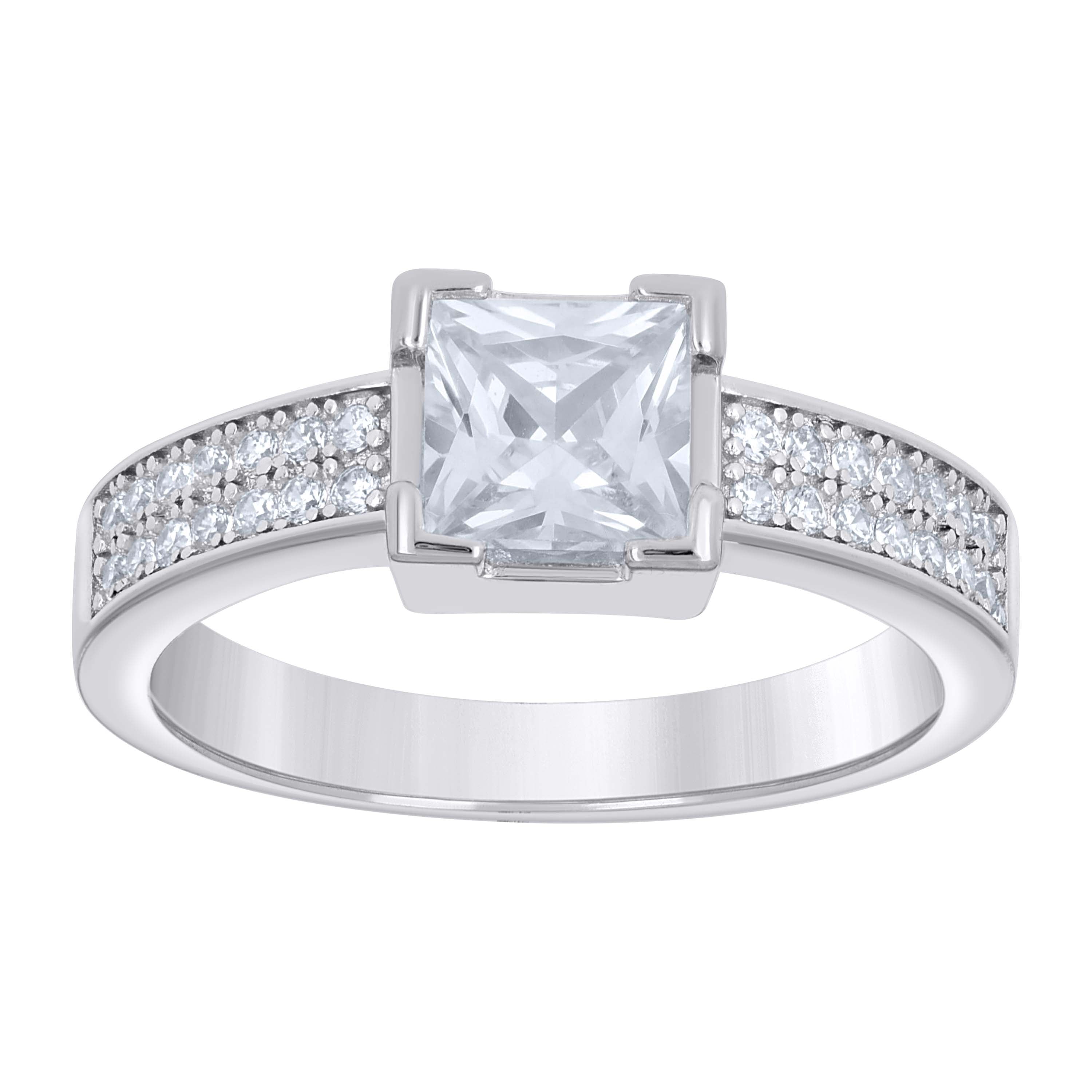 925 Sterling Silver Womens Princess-Cut Round Cubic-Zirconia Square Head Engagement Ring Size 10 - SLV-142207