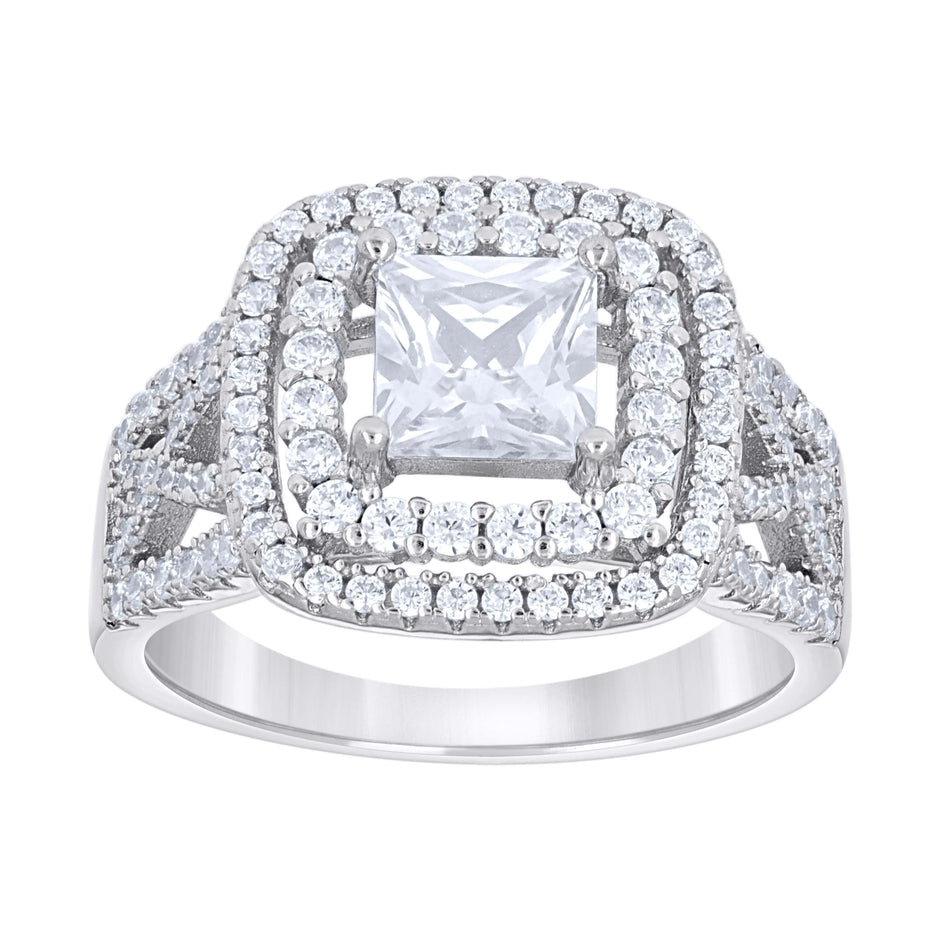 925 Sterling Silver Womens Princess-Cut Round Cubic-Zirconia Square Head Engagement Ring Size 8 - SLV-142214