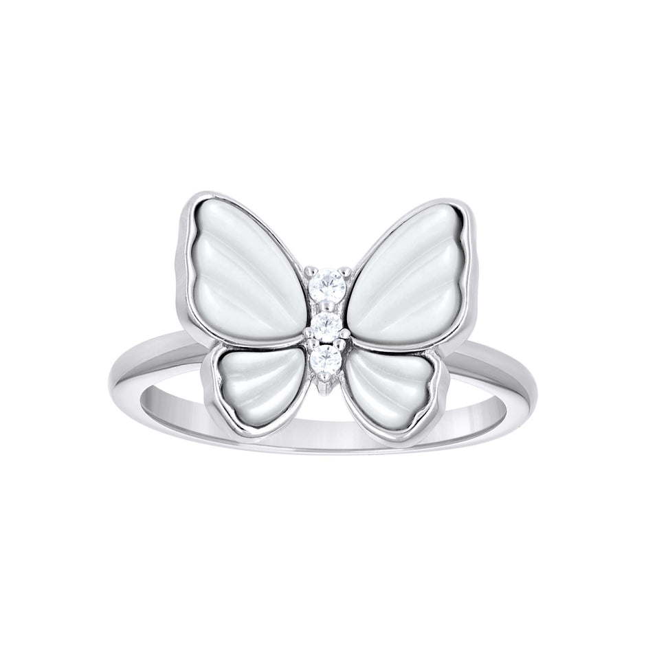 925 Sterling Silver Womens Cubic-Zirconia Butterfly Fashion Ring Size 7 - SLV-142229