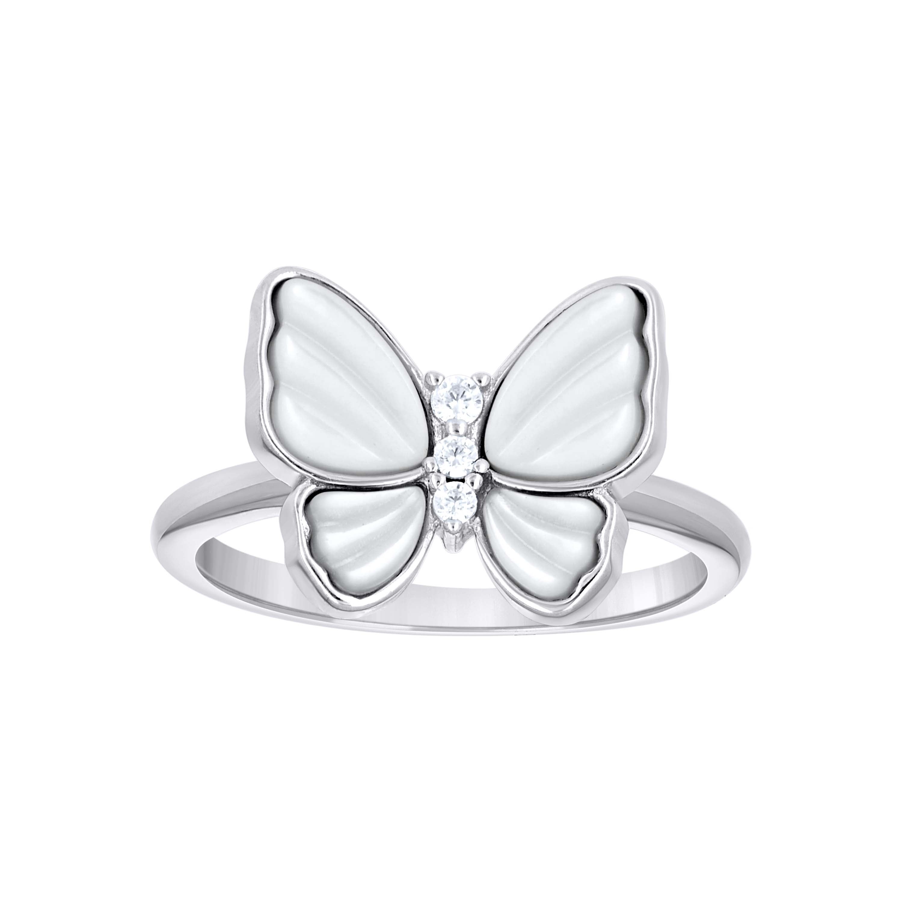 925 Sterling Silver Womens Cubic-Zirconia Butterfly Fashion Ring Size 8 - SLV-142230