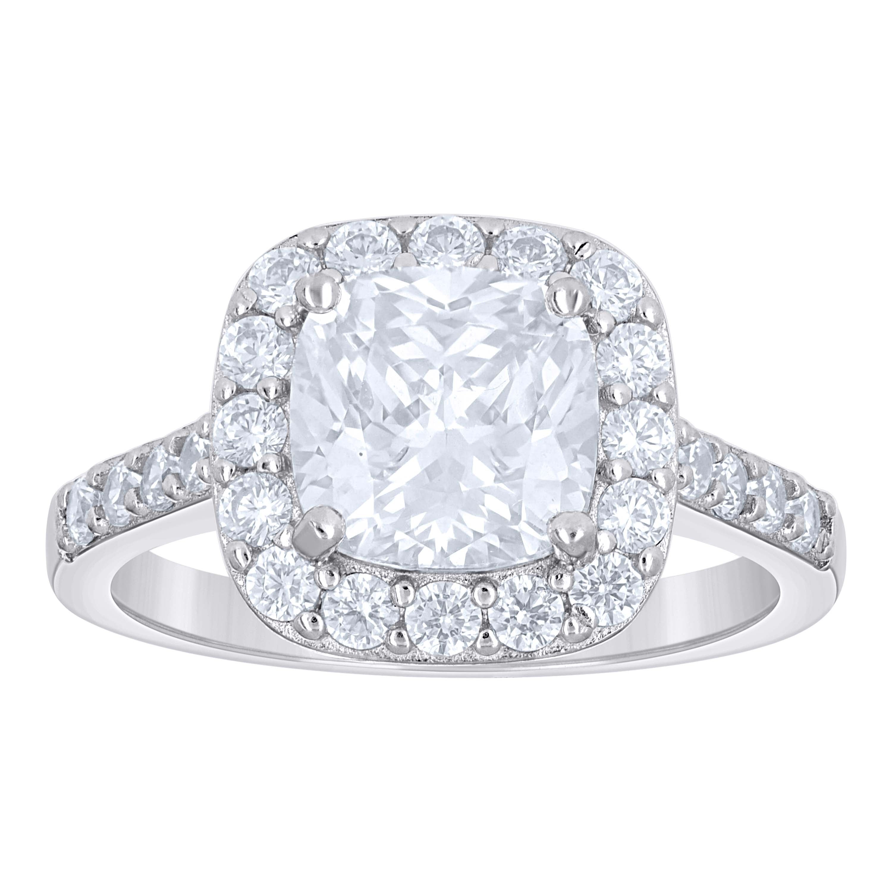 925 Sterling Silver Womens Cushion-Cut Round Cubic-Zirconia Halo Engagement Ring Size 6 - SLV-142234