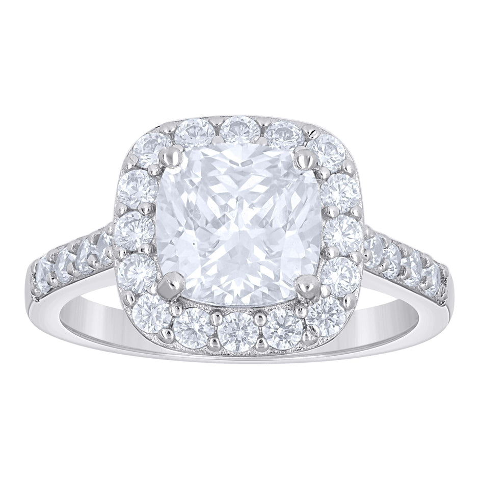 925 Sterling Silver Womens Cushion-Cut Round Cubic-Zirconia Halo Engagement Ring Size 6 - SLV-142234
