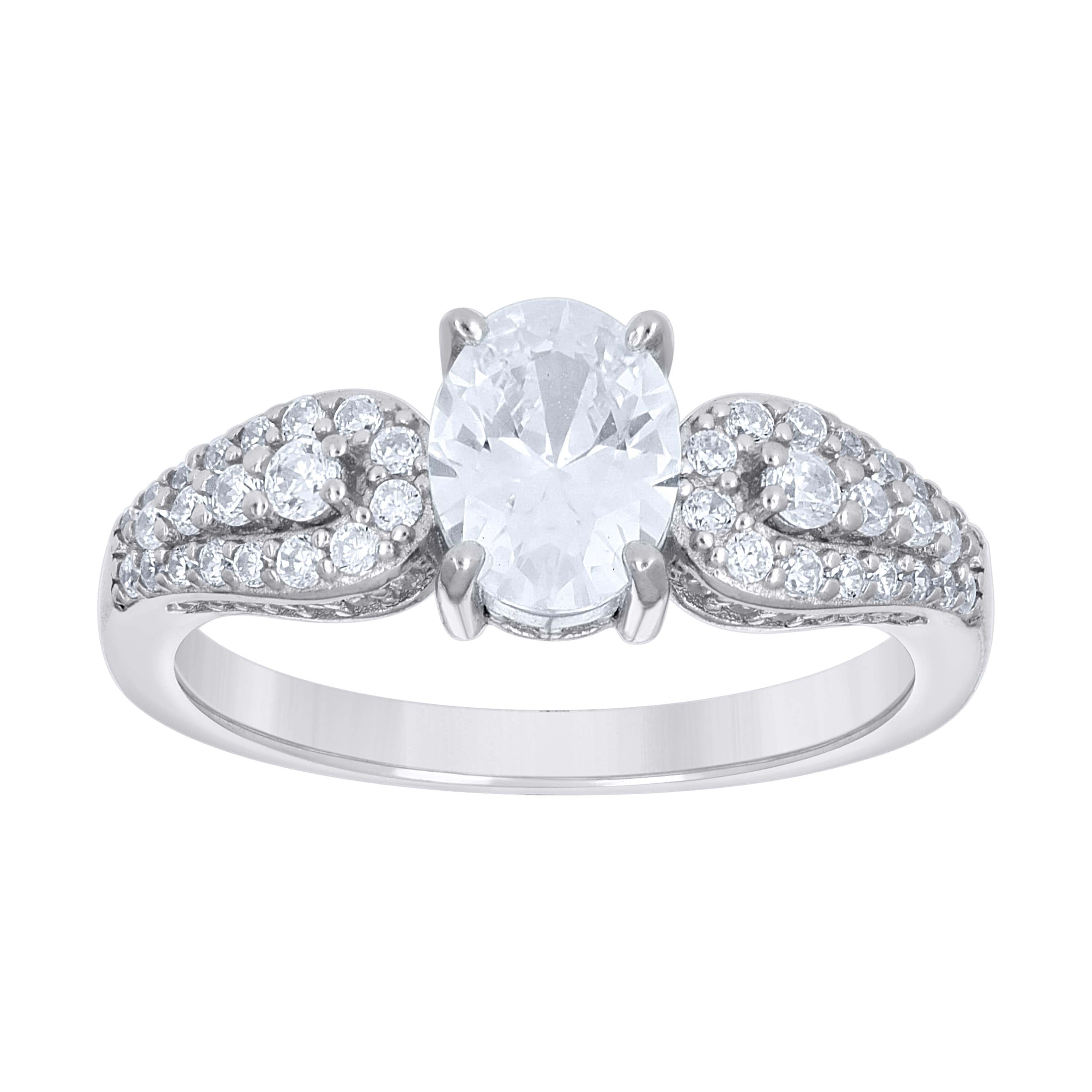 925 Sterling Silver Womens Oval Round Cubic-Zirconia Fashion Engagement Ring Size 9 - SLV-142258