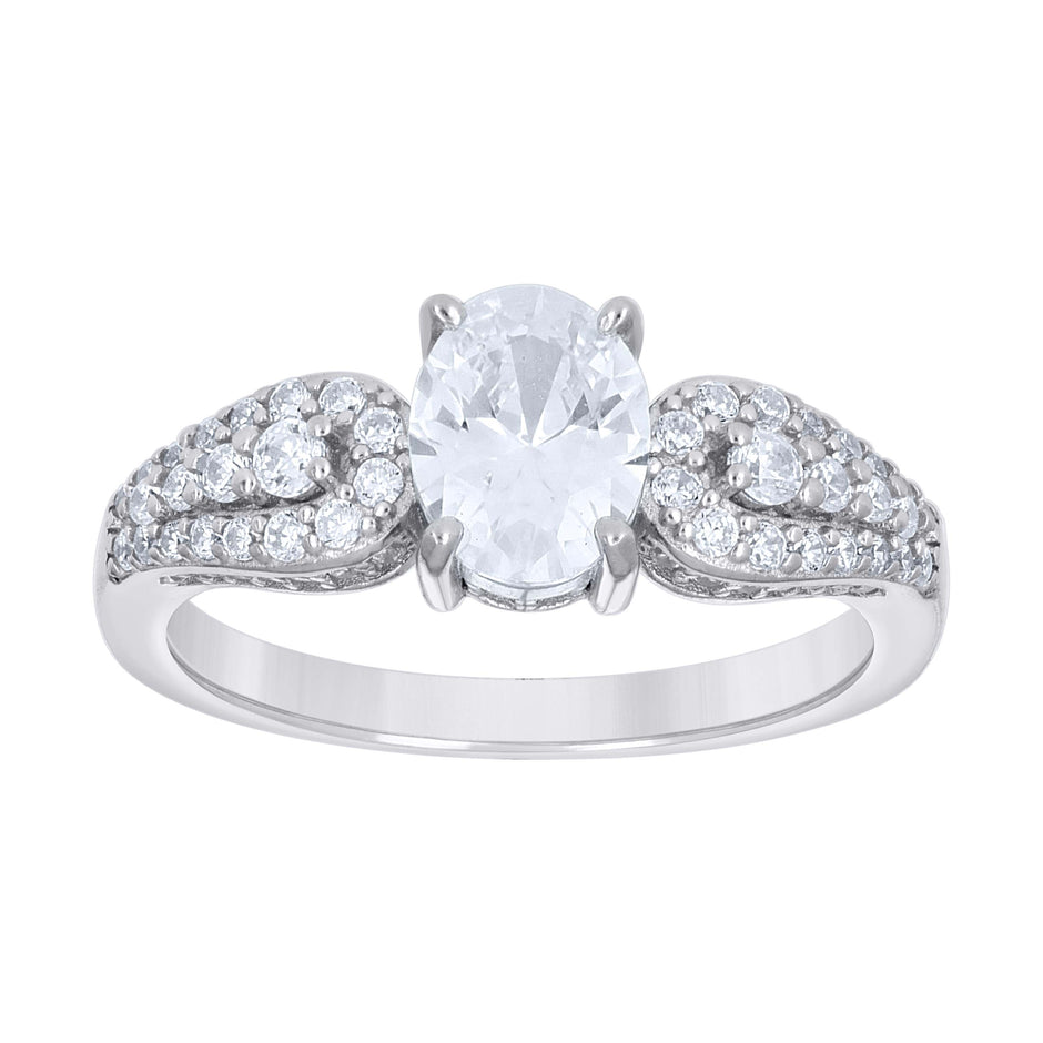 925 Sterling Silver Womens Oval Round Cubic-Zirconia Fashion Engagement Ring Size 9 - SLV-142258