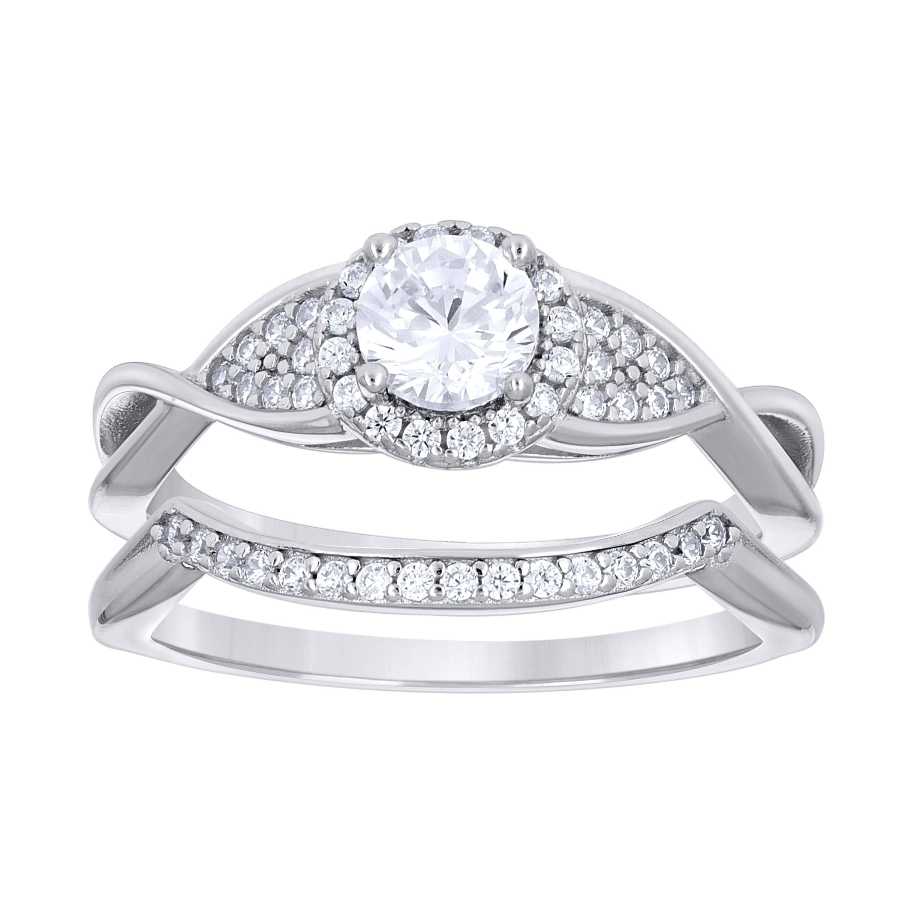925 Sterling Silver Womens Cubic-Zirconia Halo Fashion Duo Ring Set Size 5