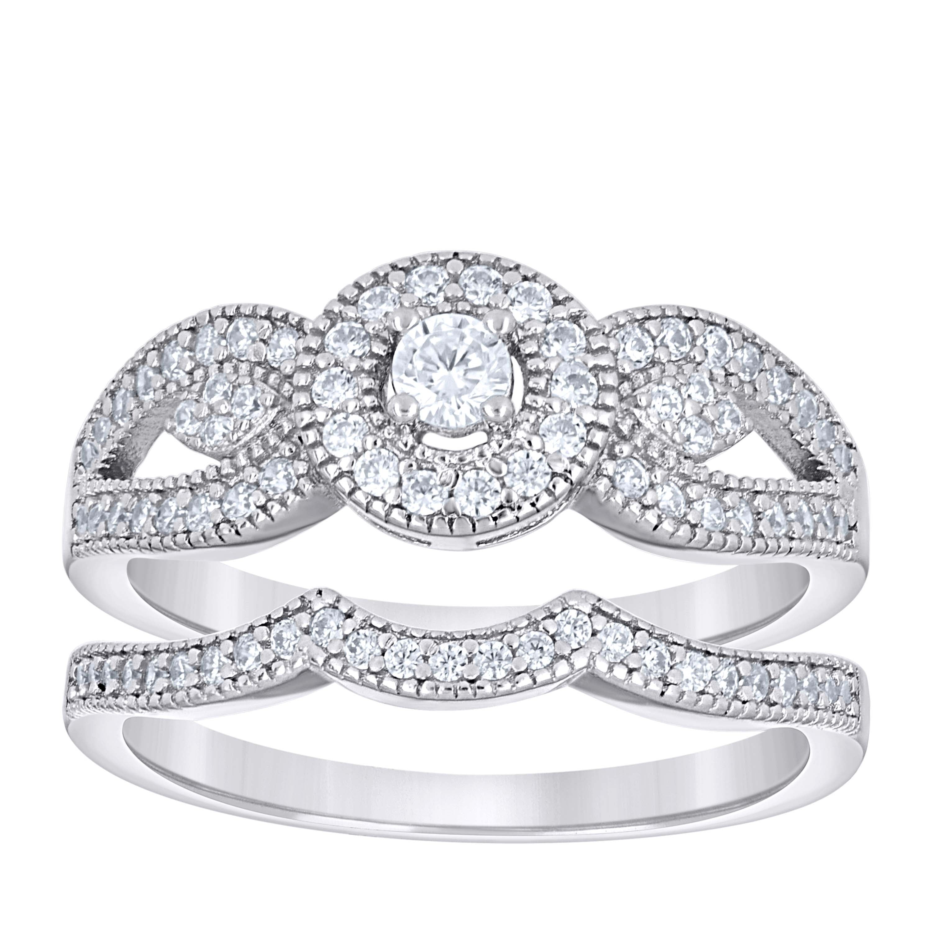 925 Sterling Silver Womens Cubic-Zirconia Duo Bridal Ring Set Size 9 - SLV-142272