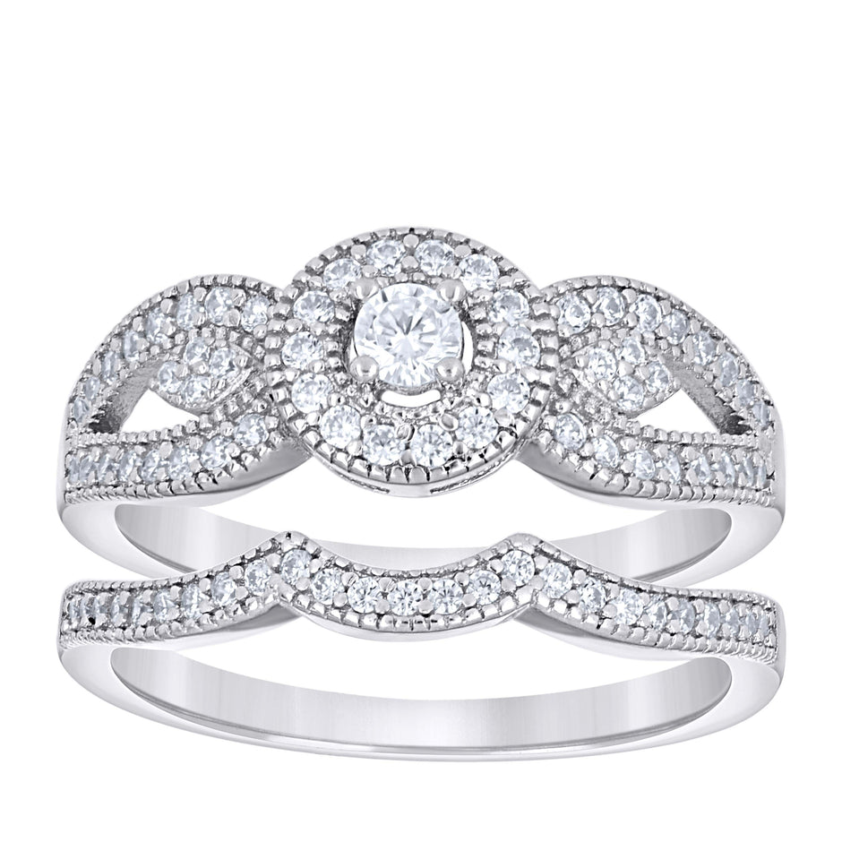 925 Sterling Silver Womens Cubic-Zirconia Duo Bridal Ring Set Size 7 - SLV-142269