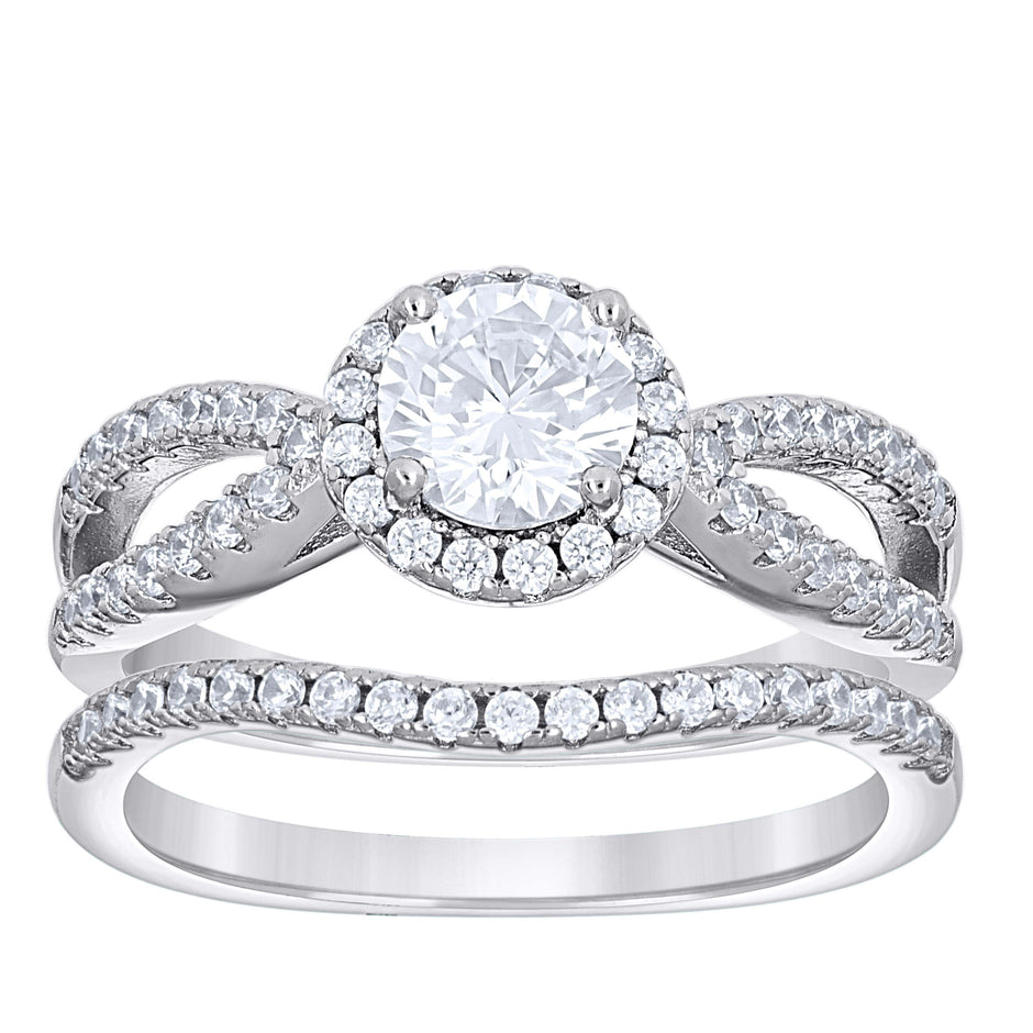 925 Sterling Silver Womens Cubic-Zirconia Duo Bridal Ring Set Size 8 - SLV-142281