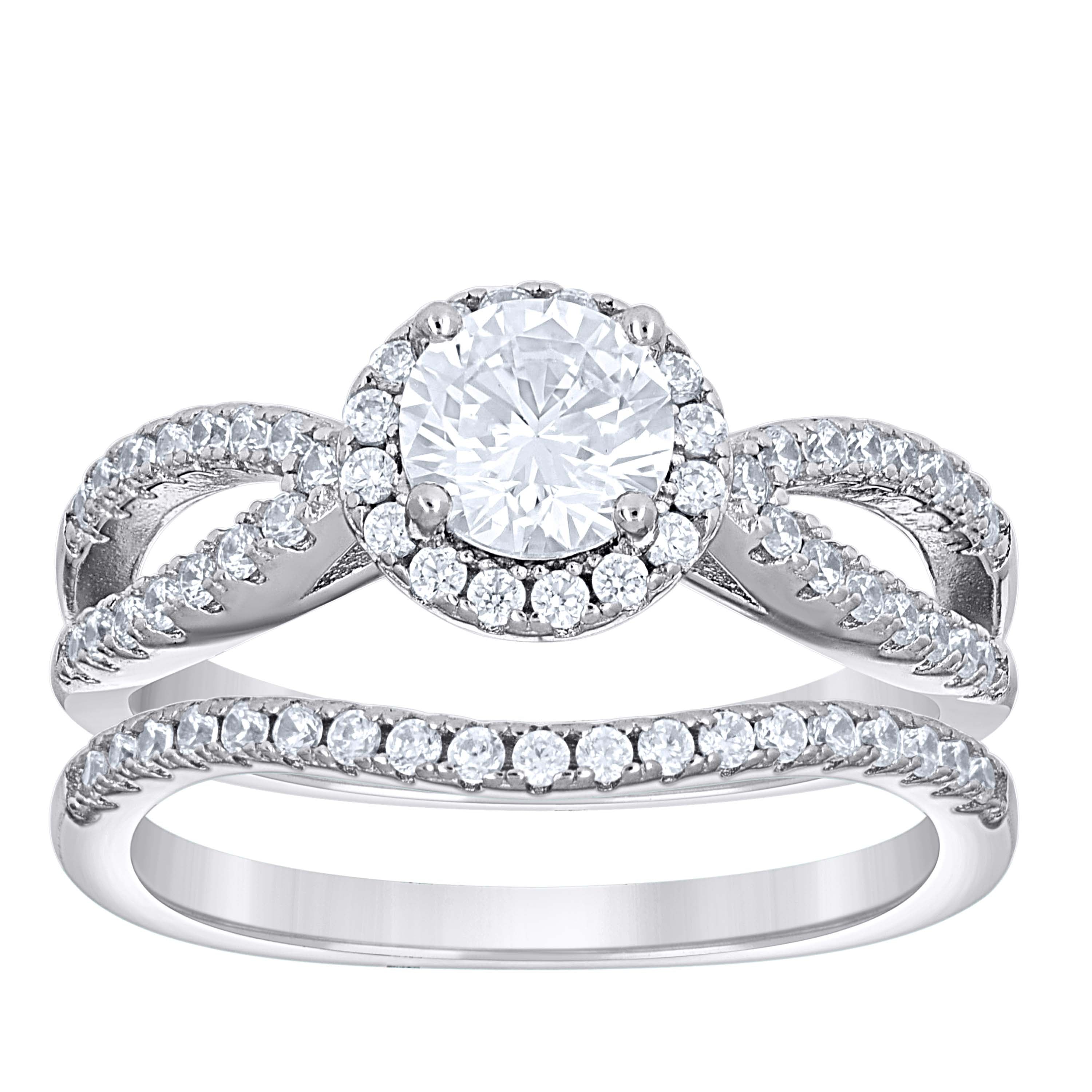 925 Sterling Silver Womens Cubic-Zirconia Duo Bridal Ring Set Size 10 - SLV-142284