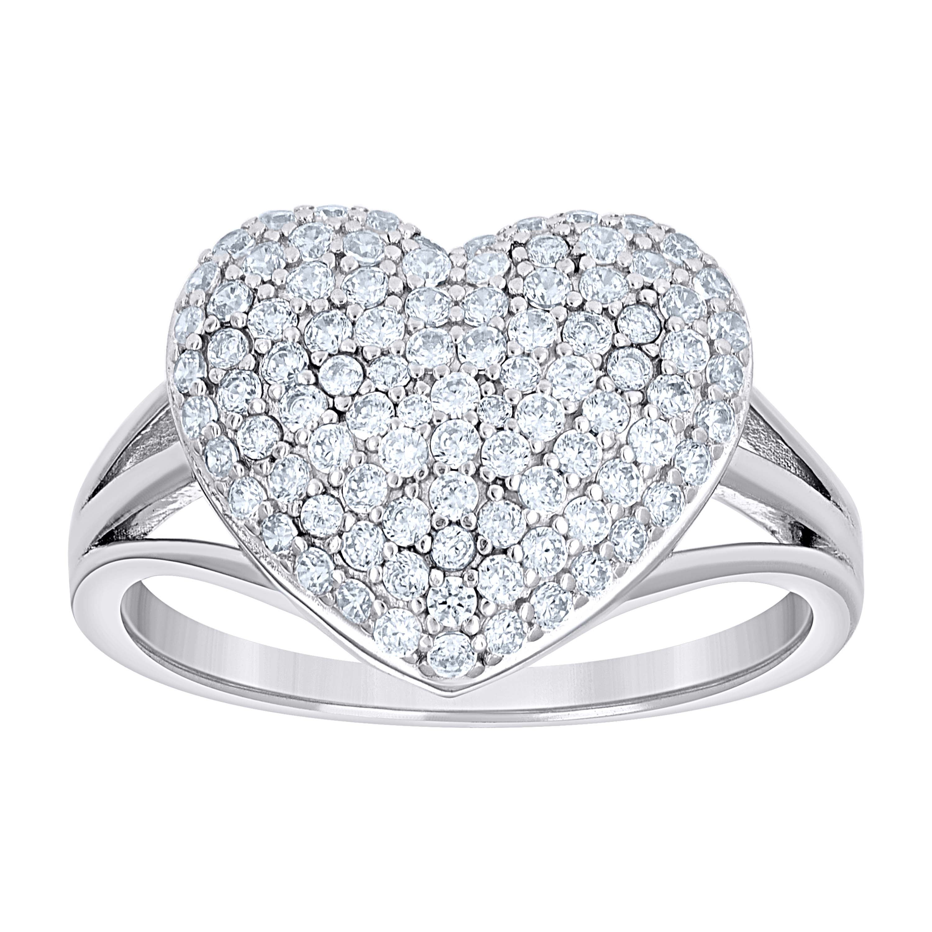 925 Sterling Silver Womens Cubic-Zirconia Love Heart Ring Size 9 - SLV-142288