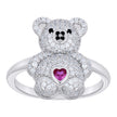 925 Sterling Silver Womens Black/Pink White Heart Round Cubic-Zirconia Teddy Bear Love Heart Ring Size 8 - SLV-142296