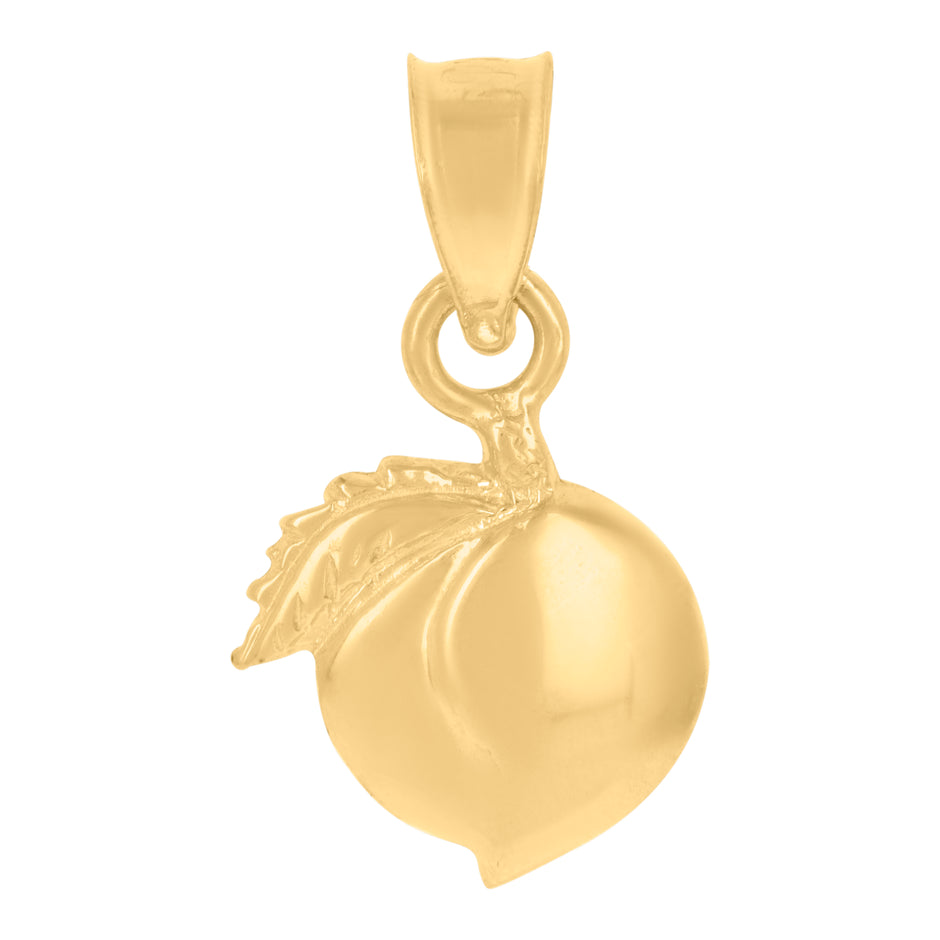 10kt Yellow Gold Unisex Peach Food Charm Pendant