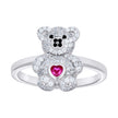 925 Sterling Silver Womens Black/Pink White Heart Round Cubic-Zirconia Teddy Bear Love Heart Ring Size 8 - SLV-142311