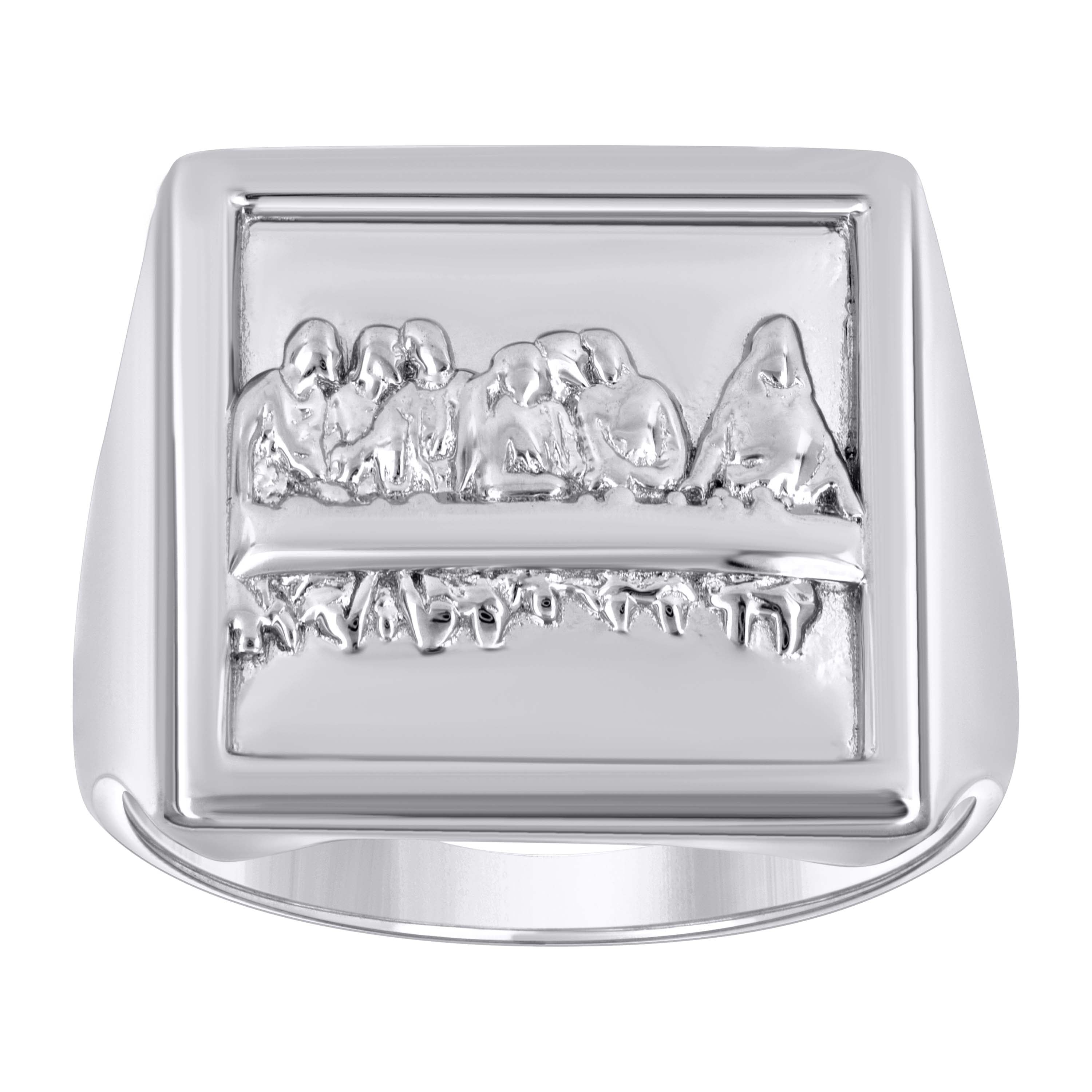 925 Sterling Silver Unisex Square Head Last Supper Religious Ring Size 9