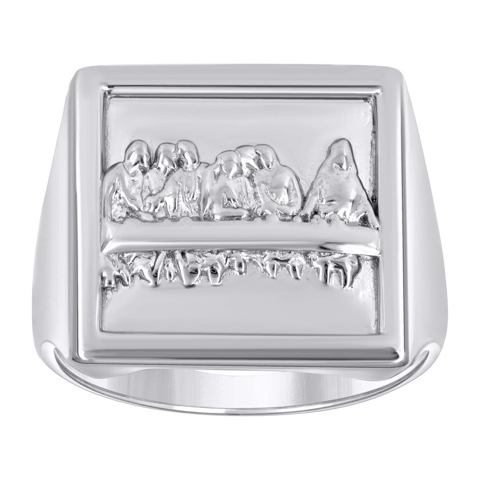 925 Sterling Silver Unisex Square Head Last Supper Religious Ring Size 9