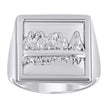 925 Sterling Silver Unisex Square Head Last Supper Religious Ring Size 9