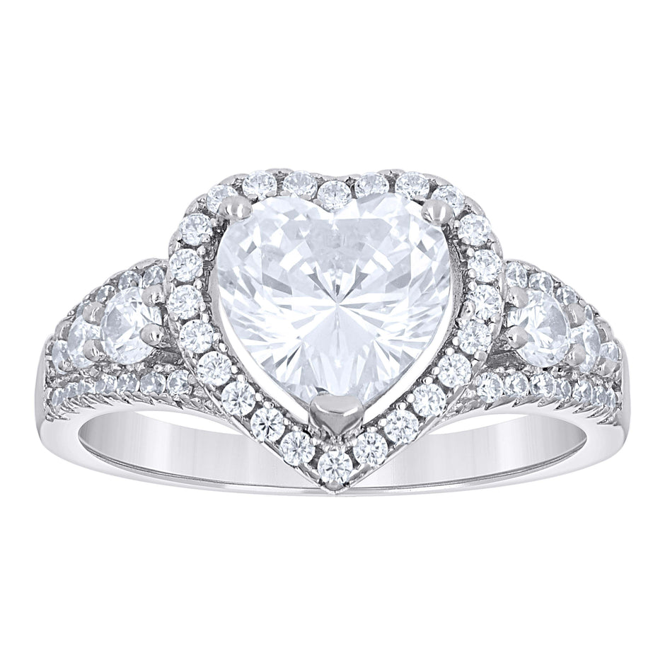 925 Sterling Silver Womens Heart Round Cubic-Zirconia Heart Engagement Ring Size 6 - SLV-142318
