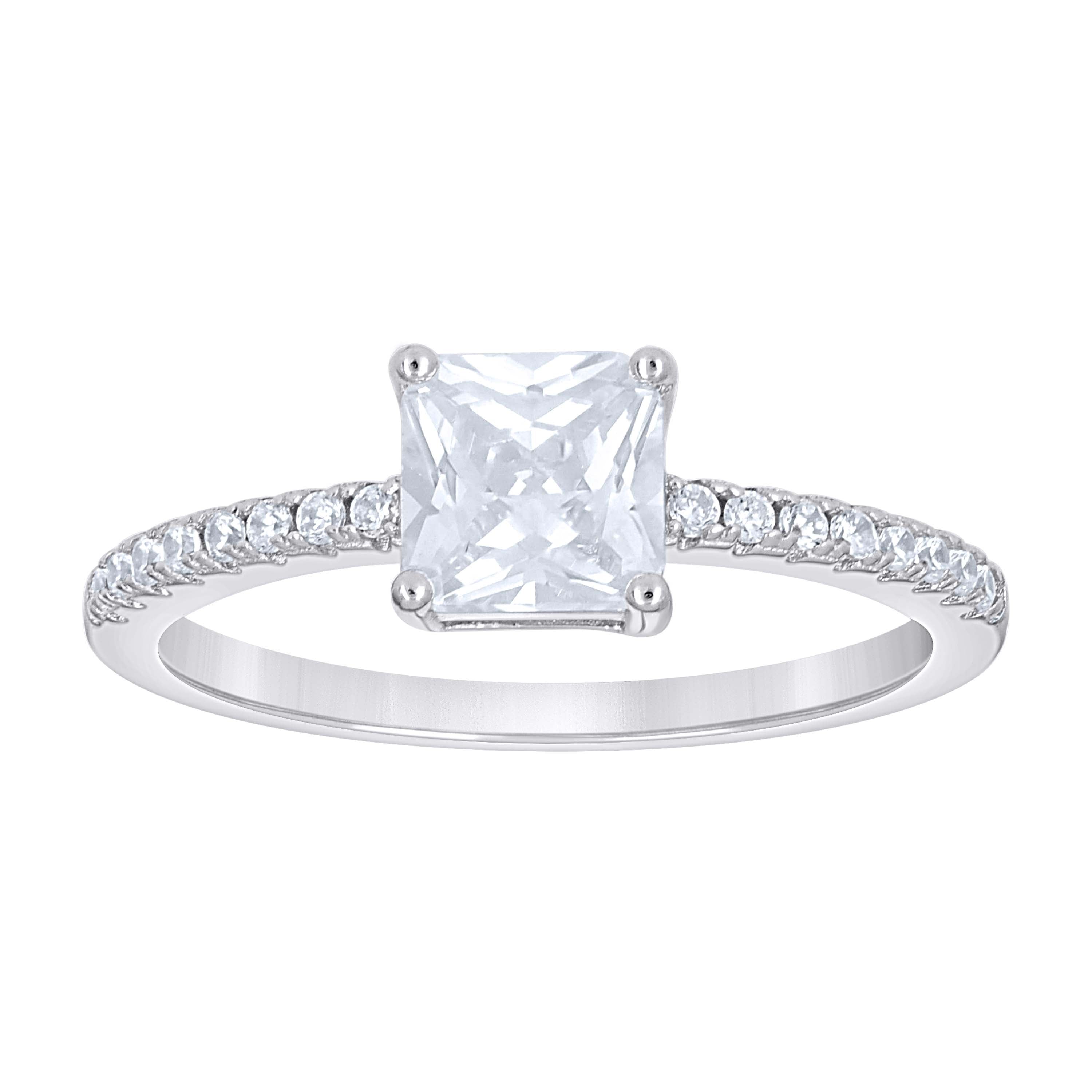 925 Sterling Silver Womens Princess-Cut Round Cubic-Zirconia Engagement Ring Size 8 - SLV-142330