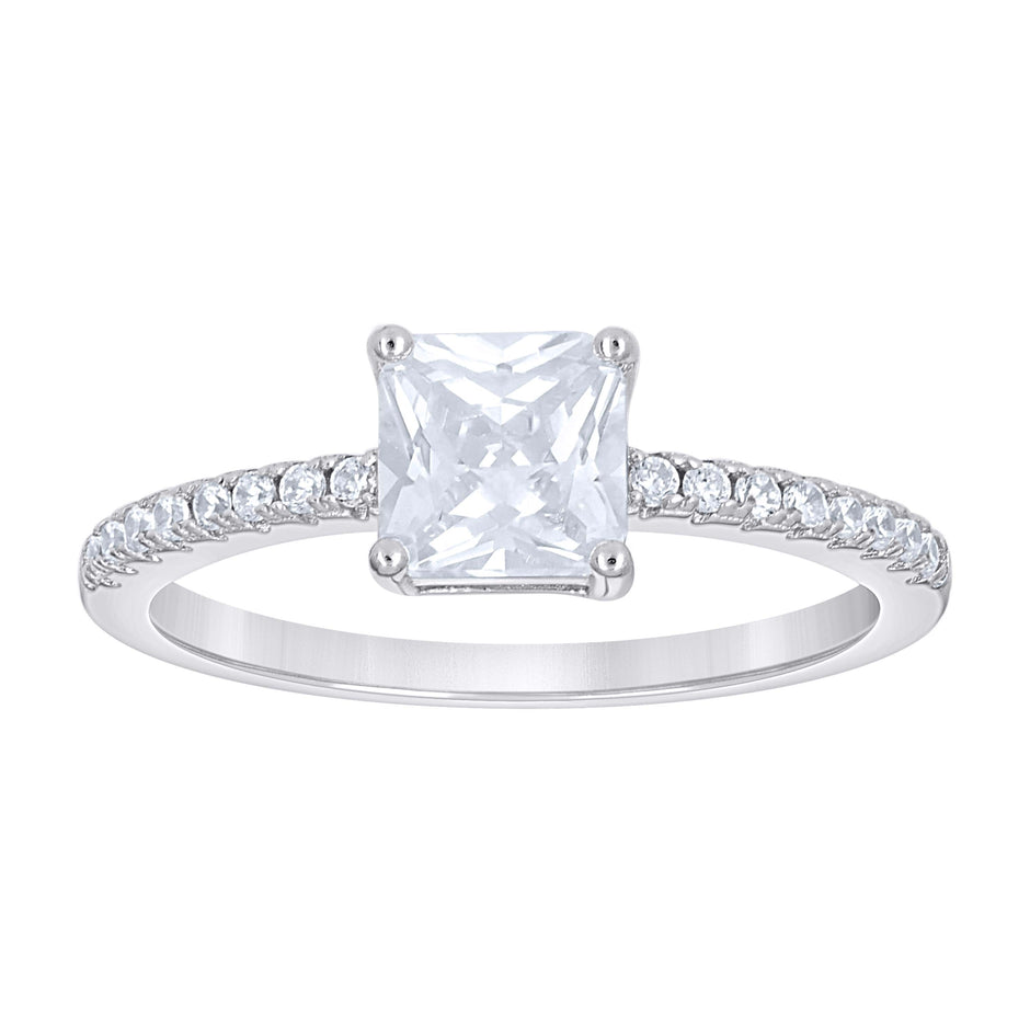 925 Sterling Silver Womens Princess-Cut Round Cubic-Zirconia Engagement Ring Size 7 - SLV-142329