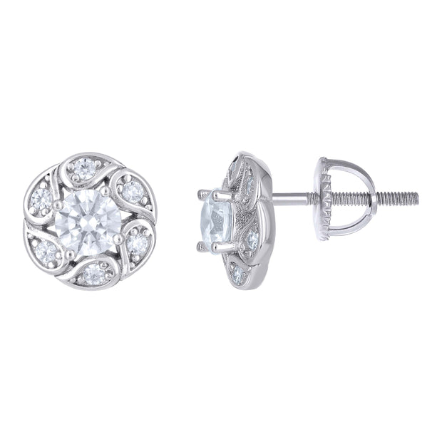 925 Sterling Silver Womens Cubic-Zirconia Flower Fashion Stud Earrings 