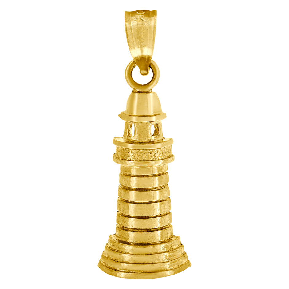 10kt Yellow Gold Unisex Light House Charm Pendant