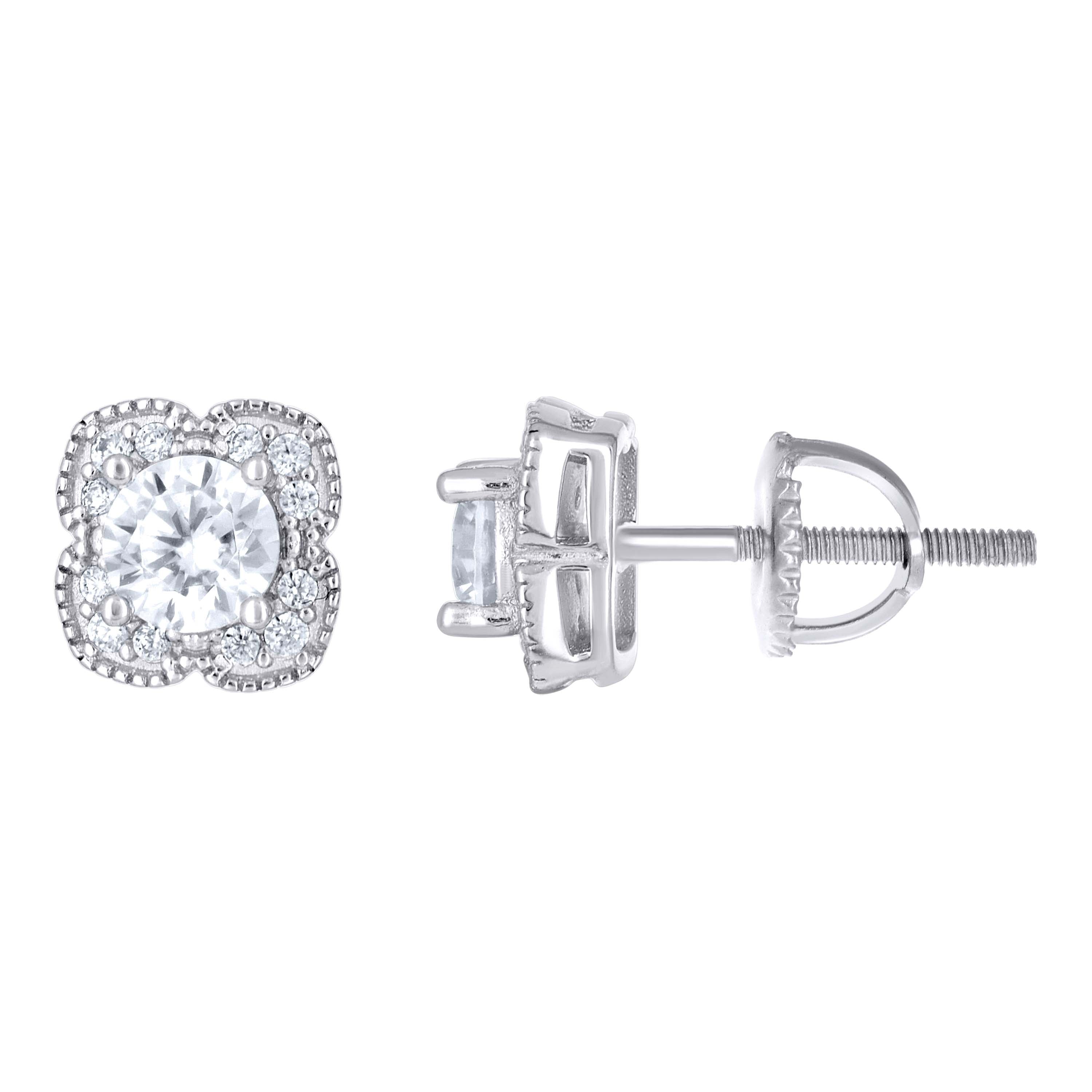 925 Sterling Silver Womens Cubic-Zirconia Flower Fashion Stud Earrings 
