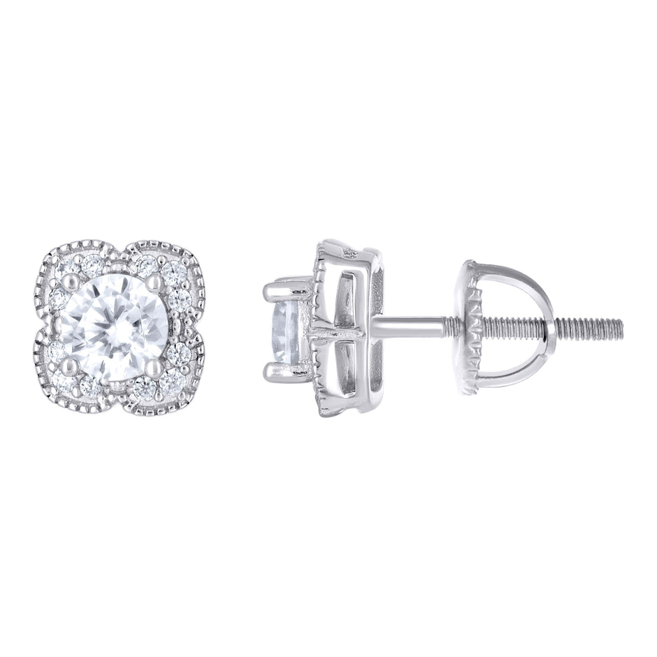 925 Sterling Silver Womens Cubic-Zirconia Flower Fashion Stud Earrings 