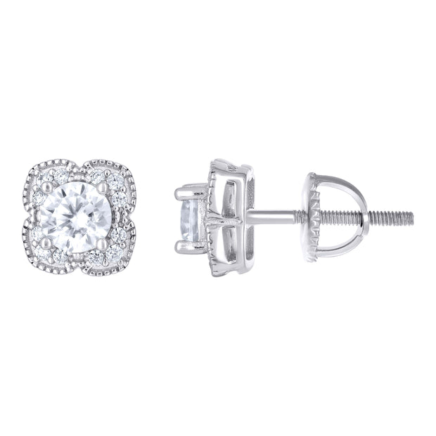 925 Sterling Silver Womens Cubic-Zirconia Flower Fashion Stud Earrings 