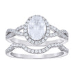 925 Sterling Silver Womens Oval Round Cubic-Zirconia Halo Duo Ring Set Size 6