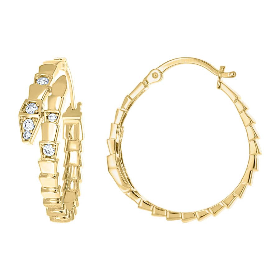 14kt Yellow Gold Womens Cubic-Zirconia Snake Fashion Hoop Earrings 